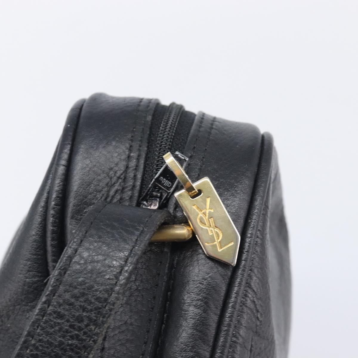Saint Laurent Cassandra Logo Shoulder Bag Leather Black Gold Tone Auth am13091A