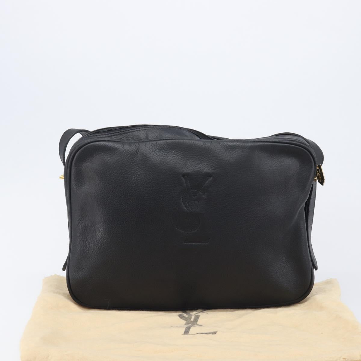 Saint Laurent Cassandra Logo Shoulder Bag Leather Black Gold Tone Auth am13091A