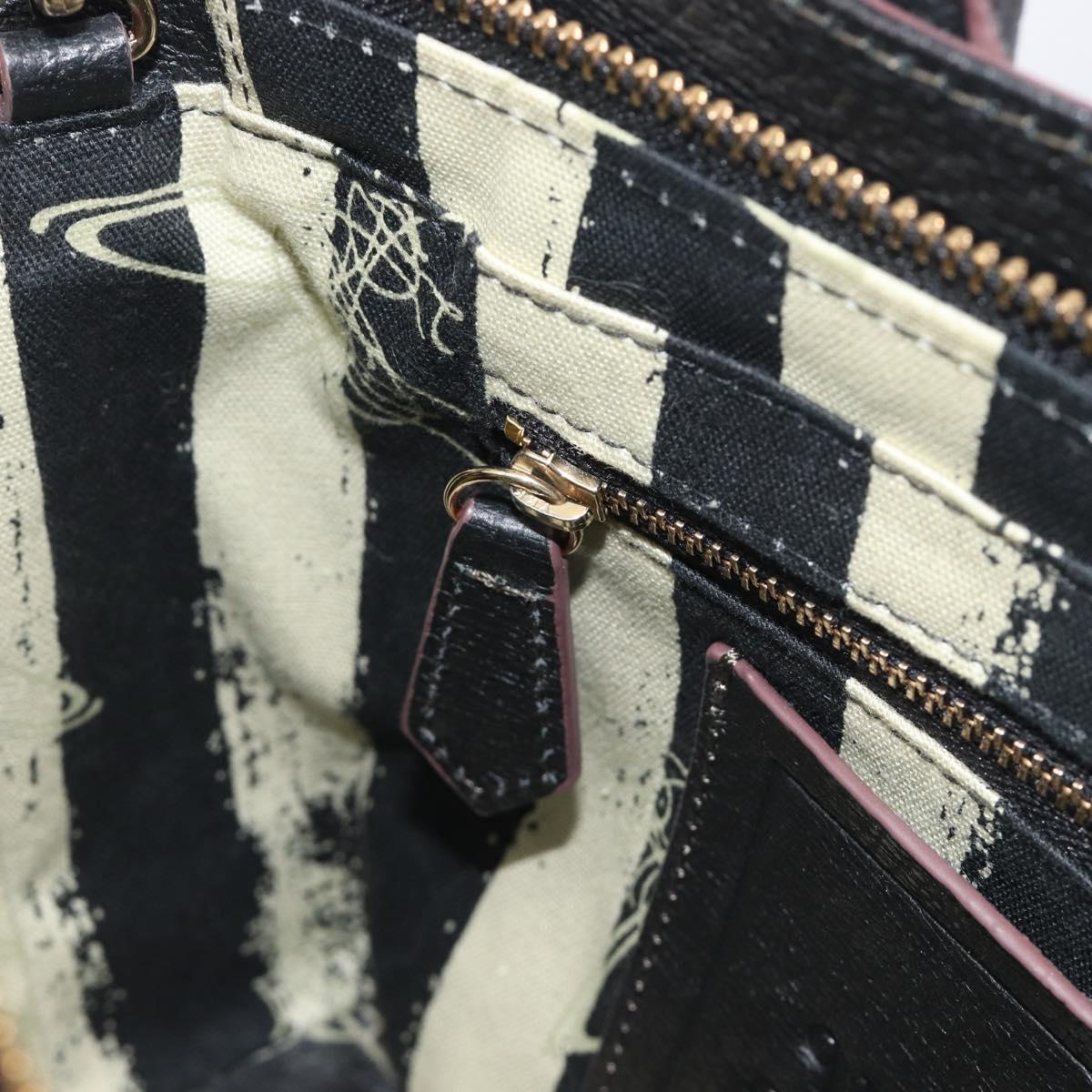 Vivienne Westwood Hand Bag Leather Black Gold Tone Auth am13092V