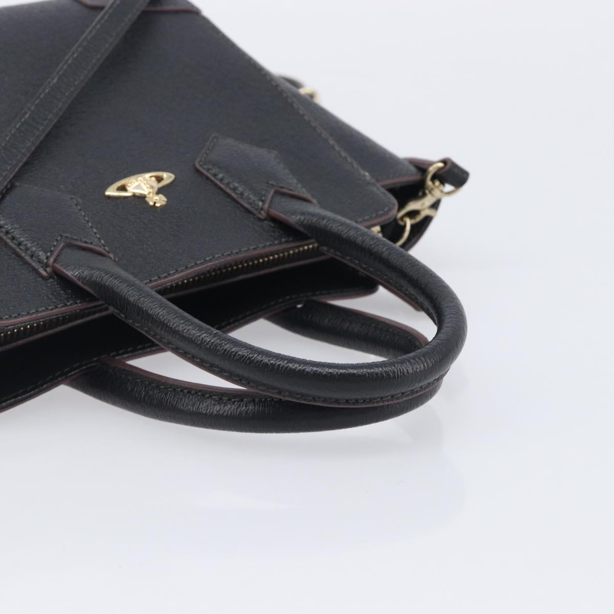 Vivienne Westwood Hand Bag Leather Black Gold Tone Auth am13092V