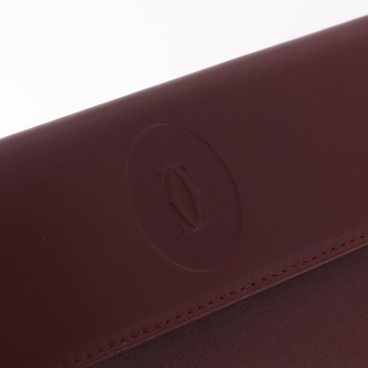 Cartier Must Line Multi Case Travel Case Leather Bordeaux Gold Auth am13093V