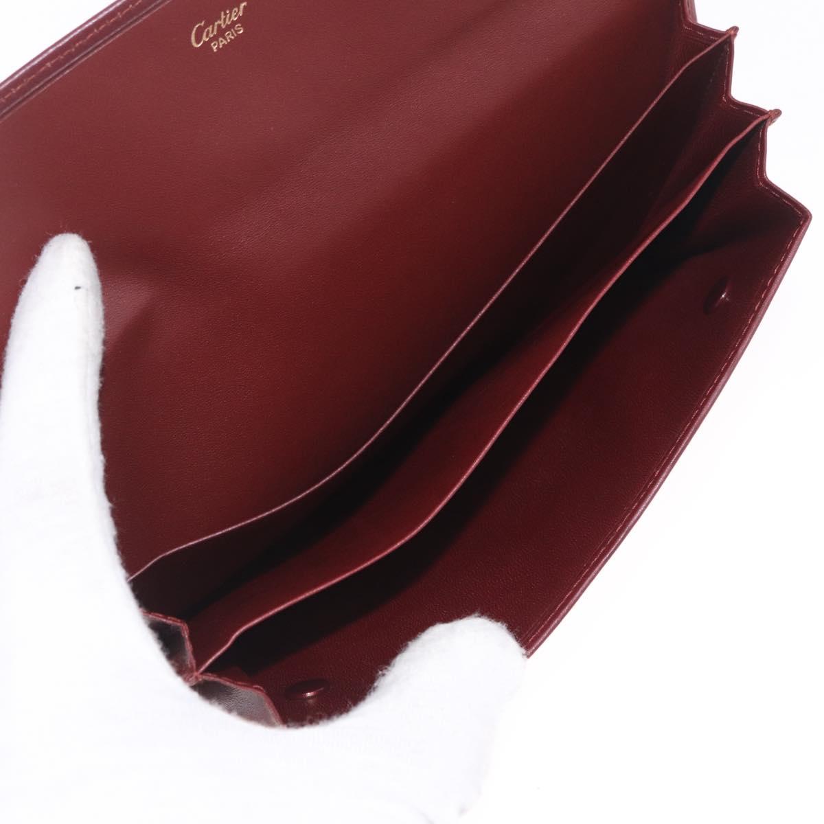 Cartier Must Line Multi Case Travel Case Leather Bordeaux Gold Auth am13093V
