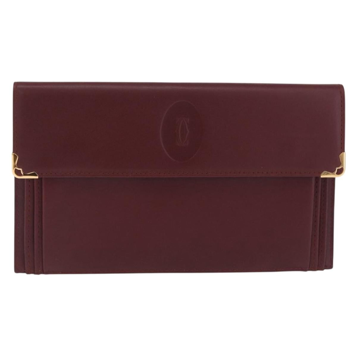 Cartier Must Line Multi Case Travel Case Leather Bordeaux Gold Auth am13093V