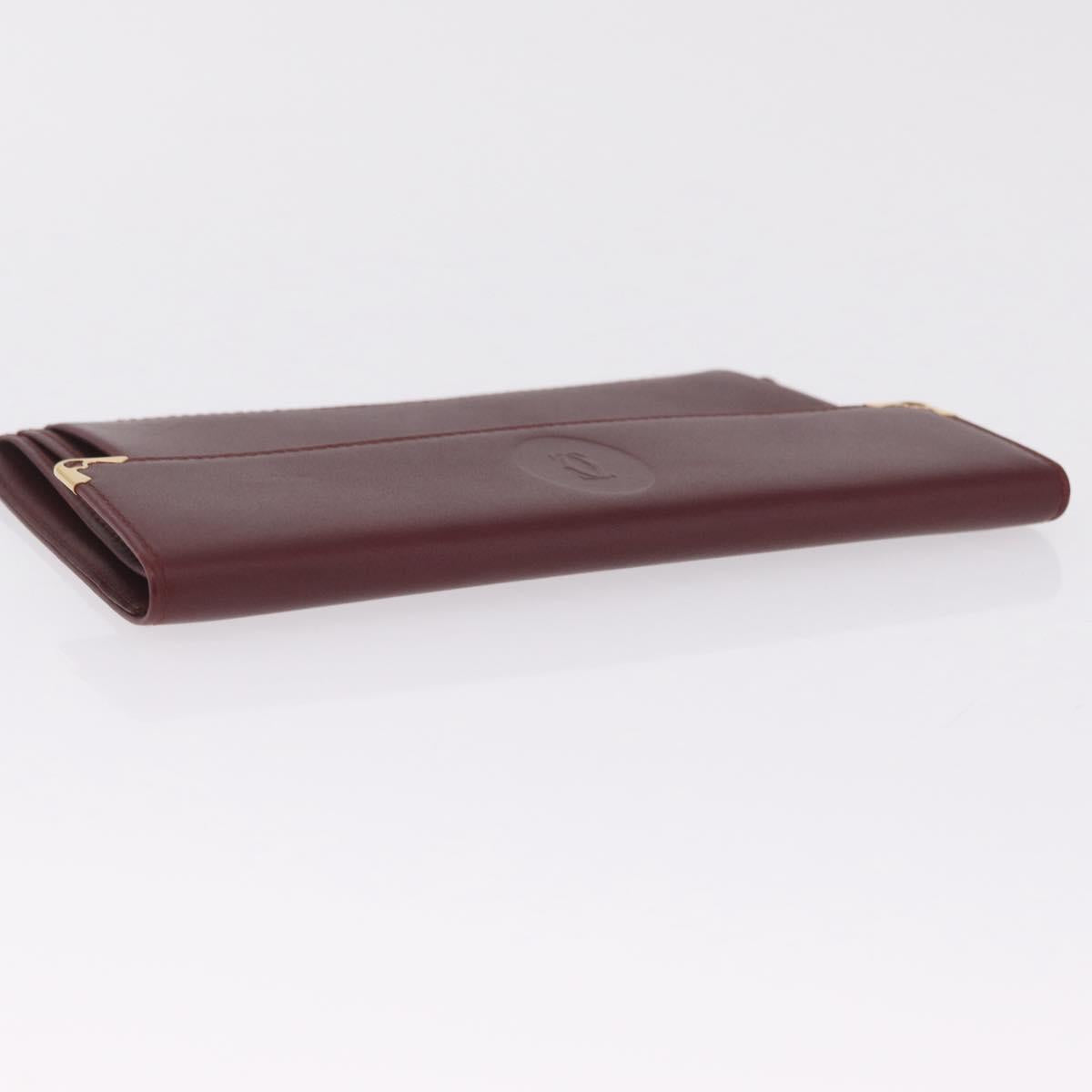 Cartier Must Line Multi Case Travel Case Leather Bordeaux Gold Auth am13093V
