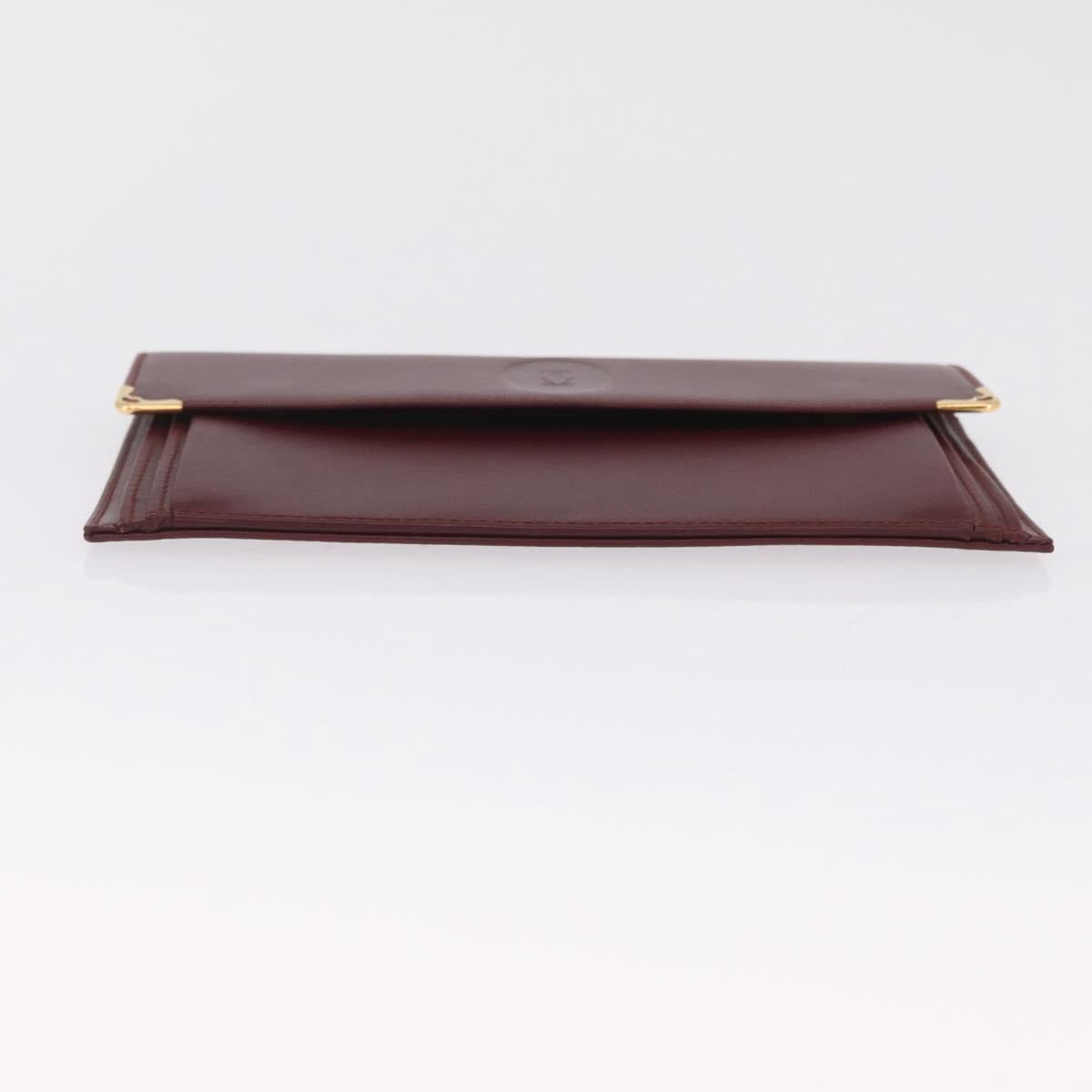 Cartier Must Line Multi Case Travel Case Leather Bordeaux Gold Auth am13093V