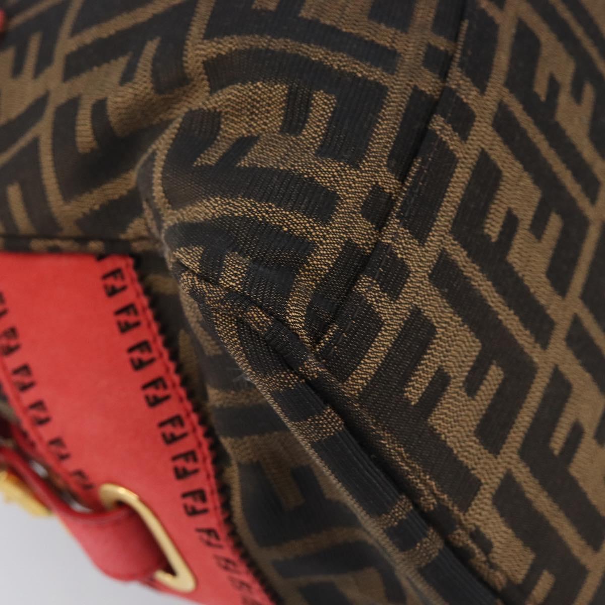 FENDI Zucca Canvas Etnico Hand Bag Brown Red 8BN157 Auth am13102V