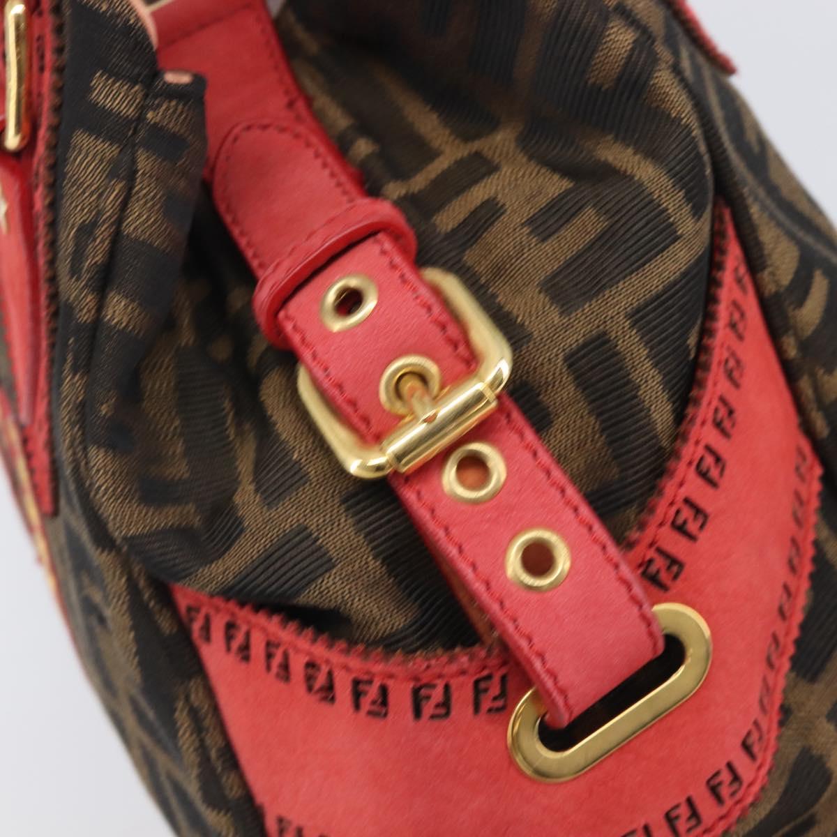 FENDI Zucca Canvas Etnico Hand Bag Brown Red 8BN157 Auth am13102V