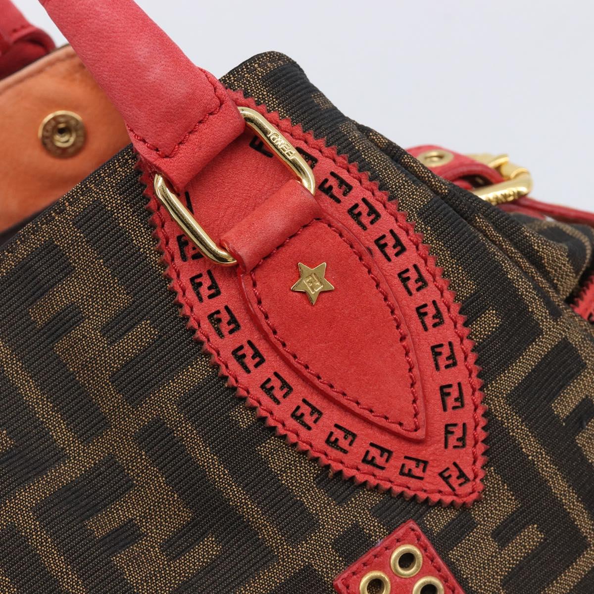 FENDI Zucca Canvas Etnico Hand Bag Brown Red 8BN157 Auth am13102V