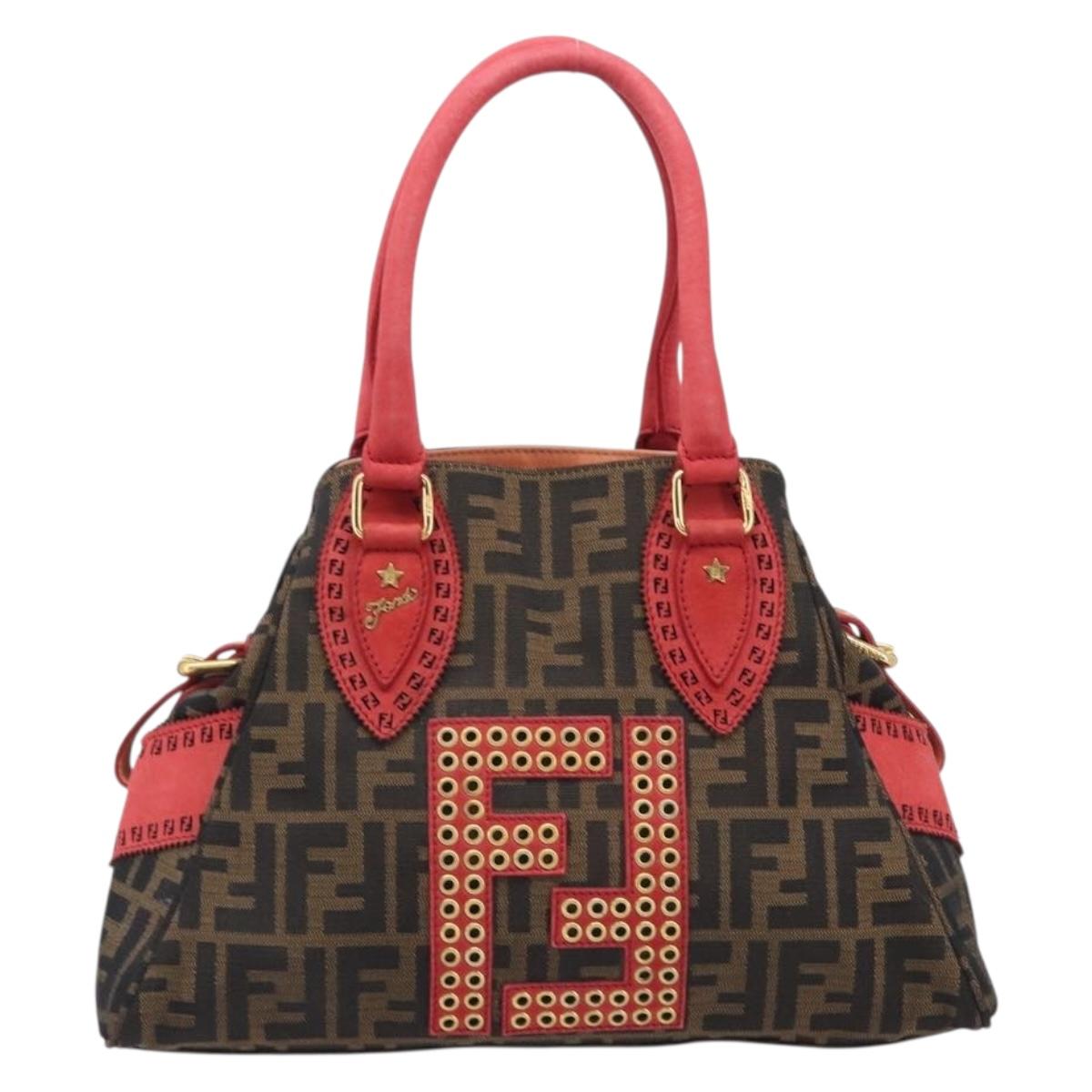 FENDI Zucca Canvas Etnico Hand Bag Brown Red 8BN157 Auth am13102V