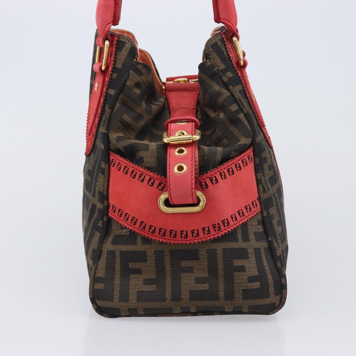 FENDI Zucca Canvas Etnico Hand Bag Brown Red 8BN157 Auth am13102V