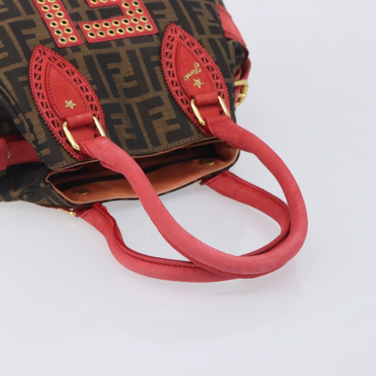 FENDI Zucca Canvas Etnico Hand Bag Brown Red 8BN157 Auth am13102V
