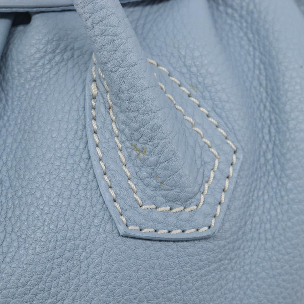 CELINE Hand Bag Leather Light Blue Gold Tone Auth am13108V