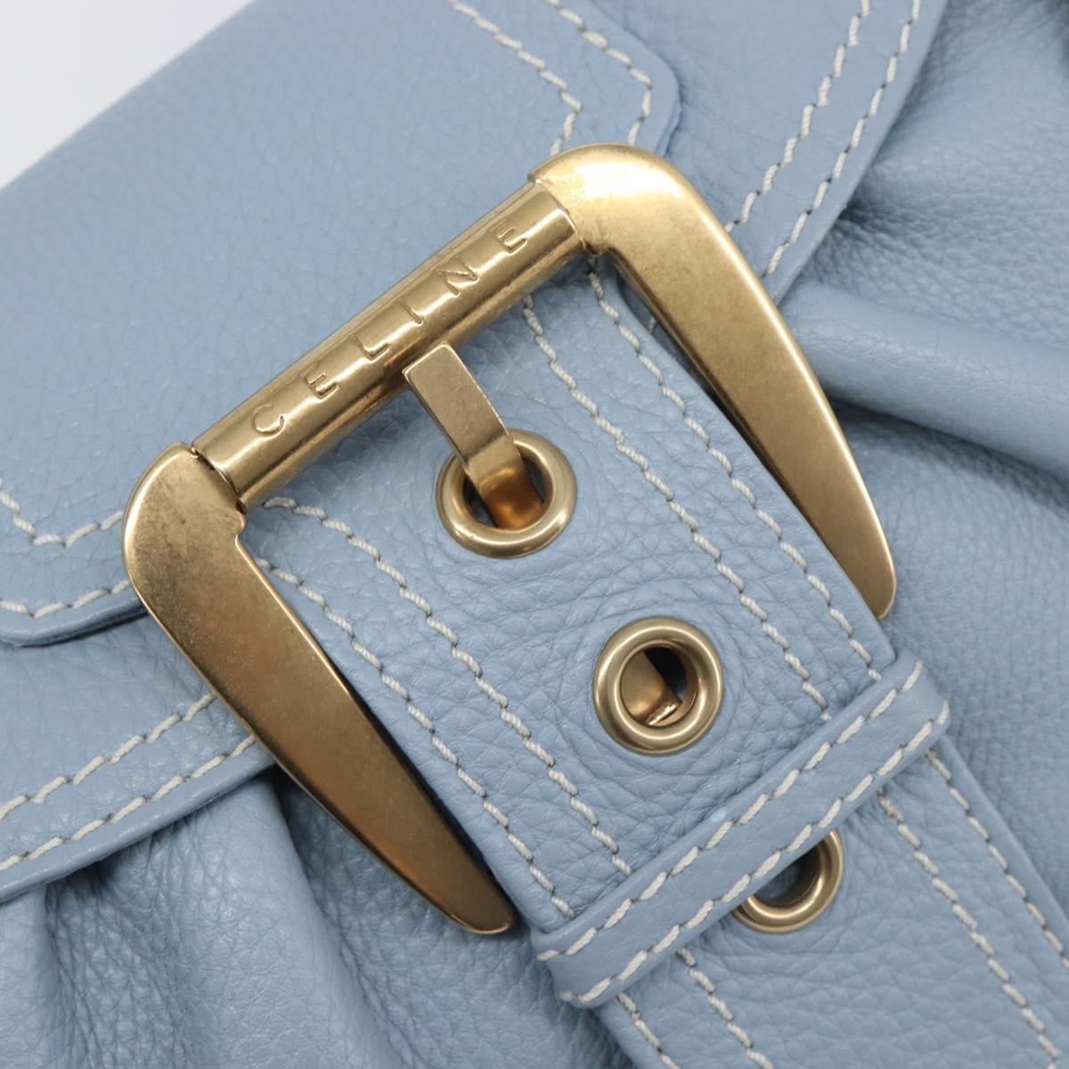 CELINE Hand Bag Leather Light Blue Gold Tone Auth am13108V