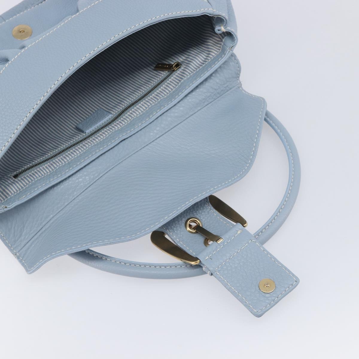 CELINE Hand Bag Leather Light Blue Gold Tone Auth am13108V