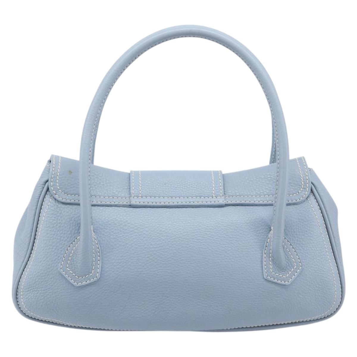 CELINE Hand Bag Leather Light Blue Gold Tone Auth am13108V