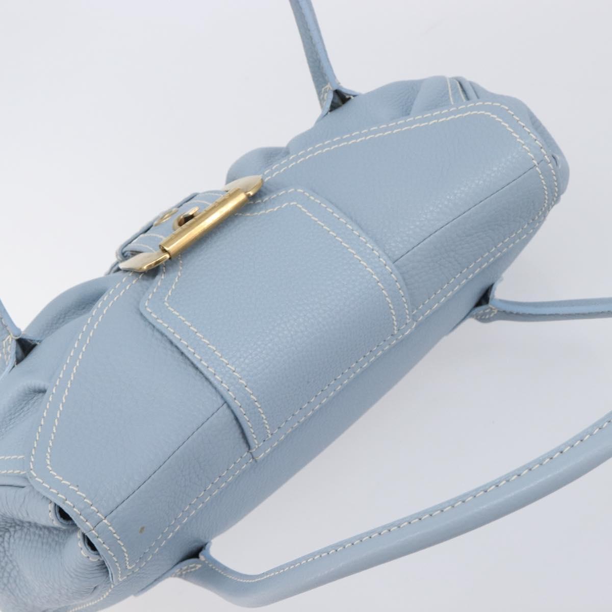 CELINE Hand Bag Leather Light Blue Gold Tone Auth am13108V