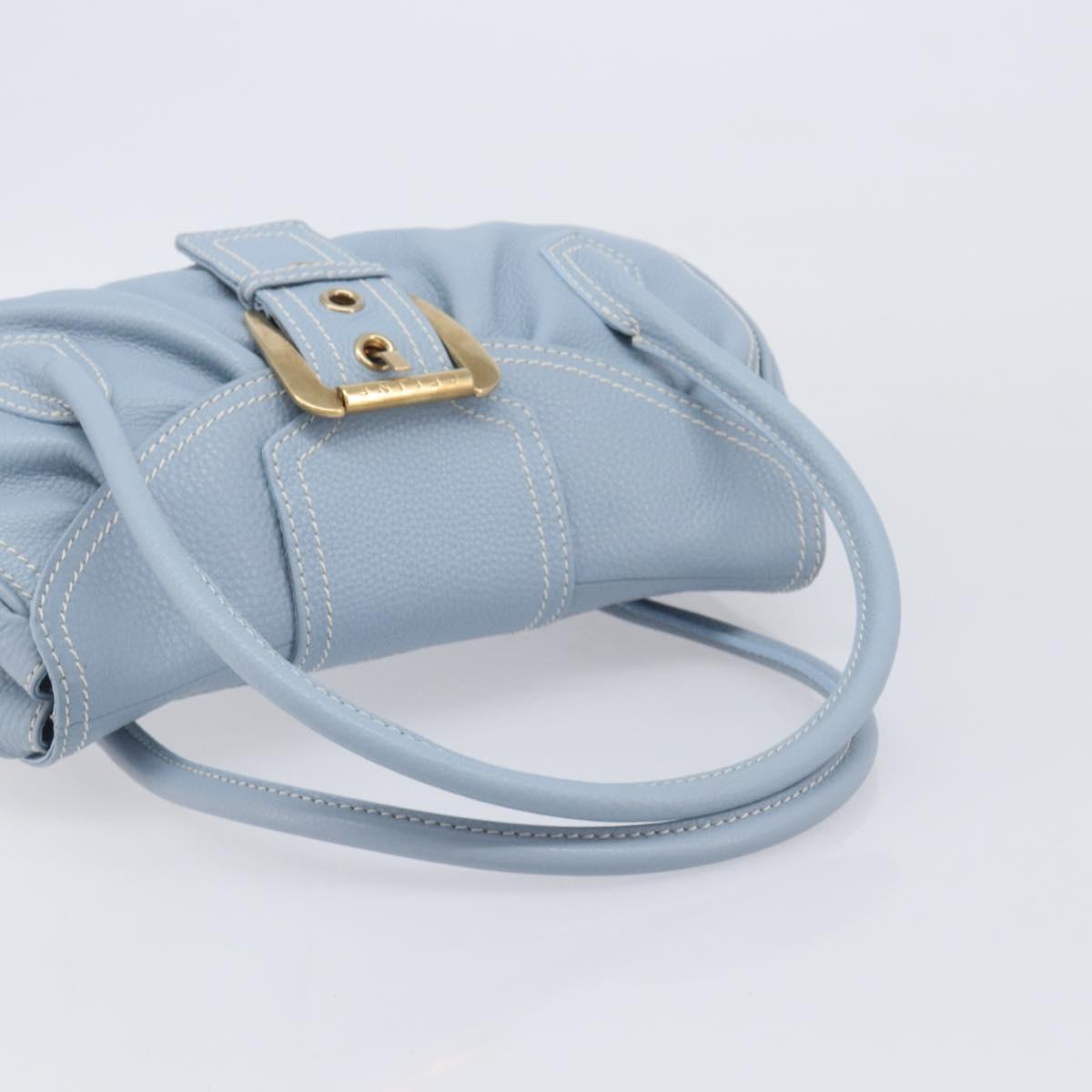 CELINE Hand Bag Leather Light Blue Gold Tone Auth am13108V