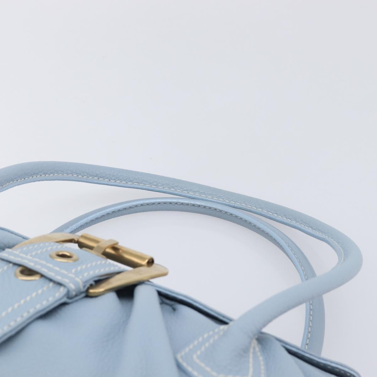 CELINE Hand Bag Leather Light Blue Gold Tone Auth am13108V
