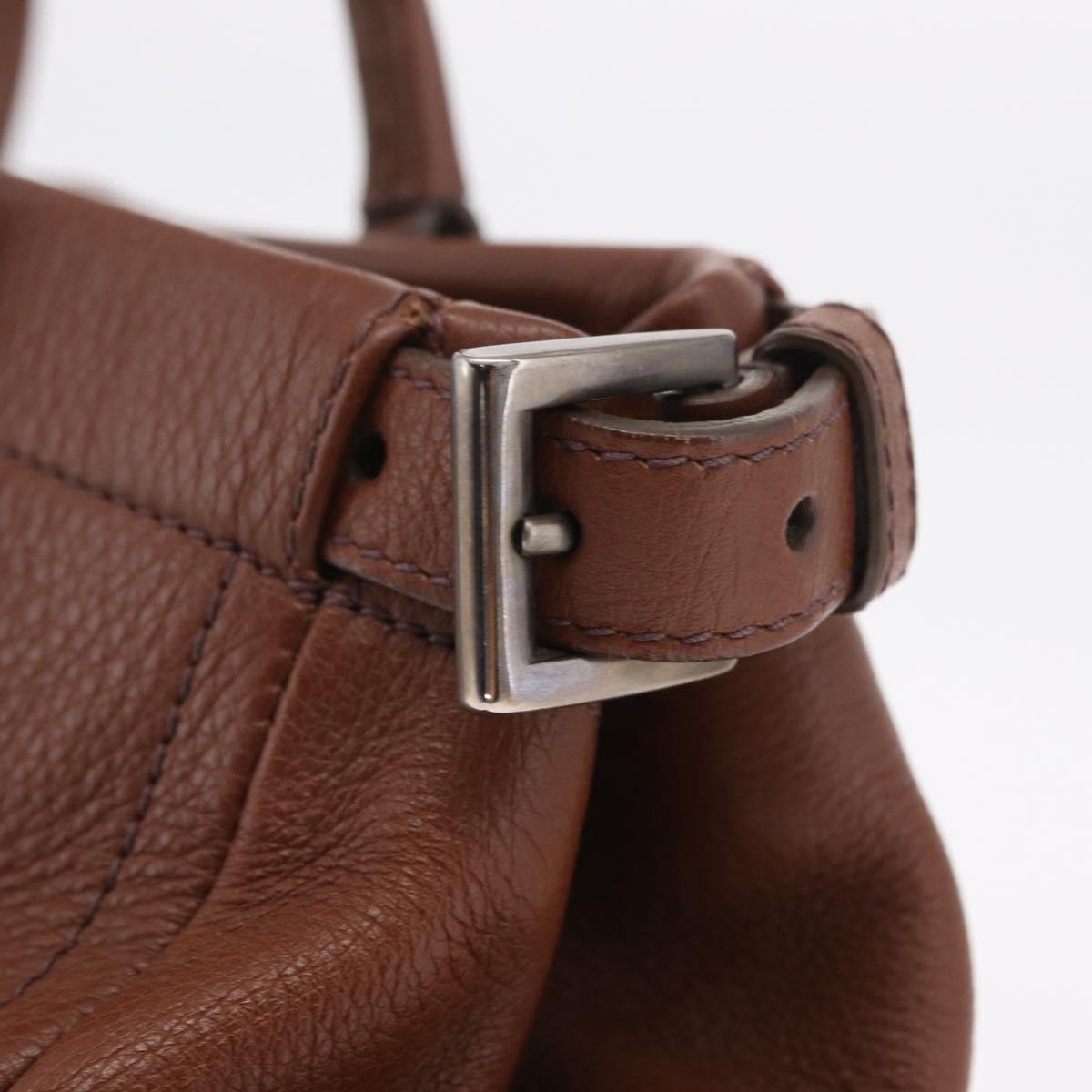 PRADA Hand Bag Leather Brown Silver Auth am13109SAV
