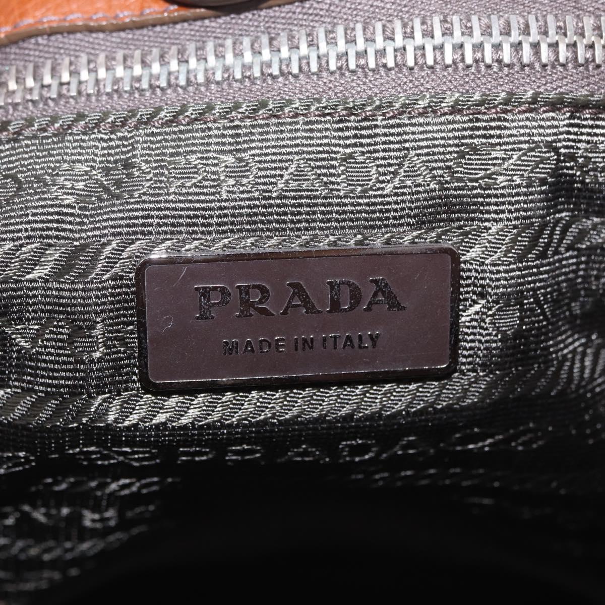 PRADA Hand Bag Leather Brown Silver Auth am13109SAV