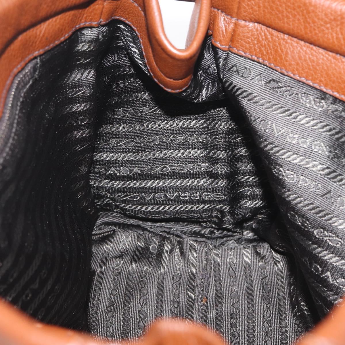PRADA Hand Bag Leather Brown Silver Auth am13109SAV