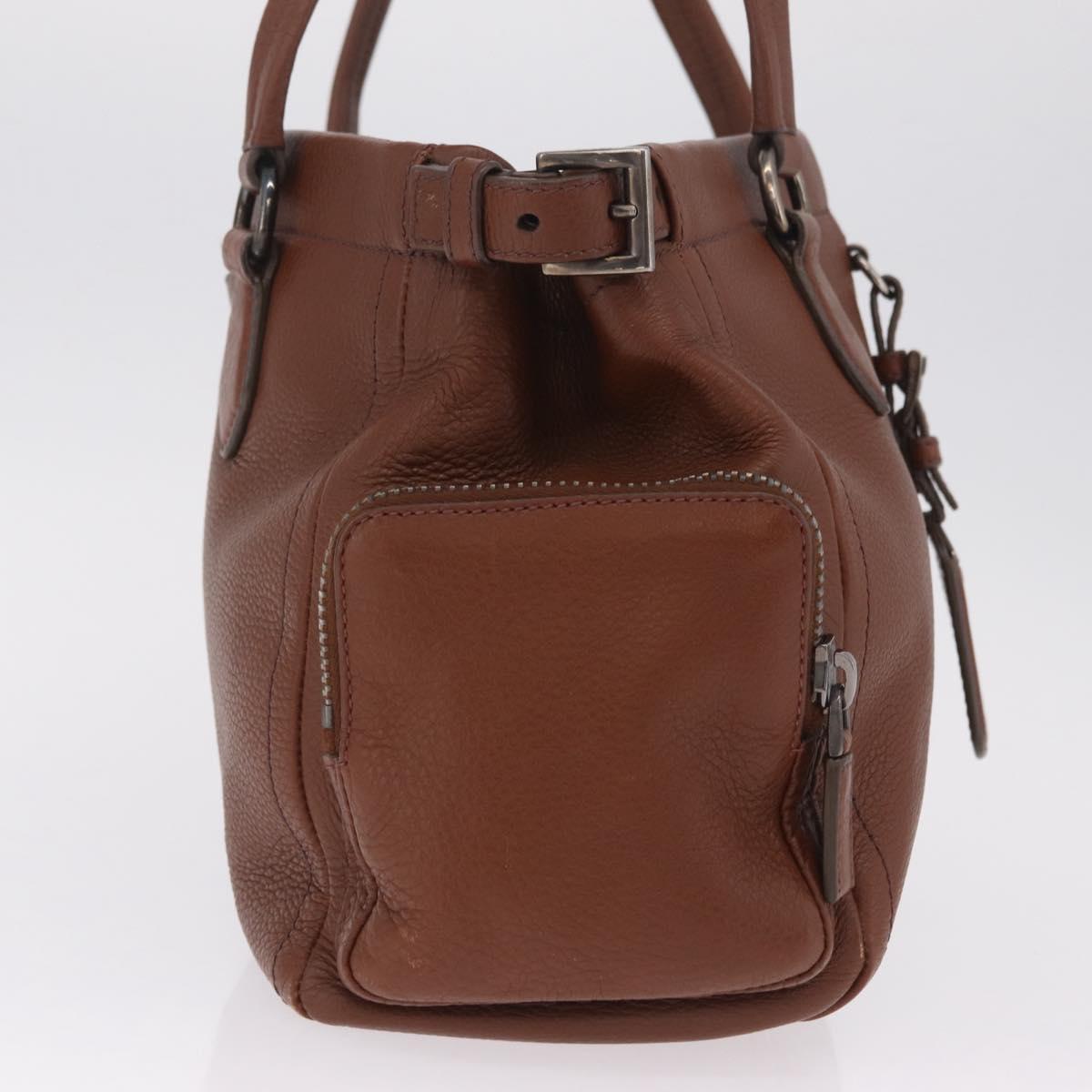 PRADA Hand Bag Leather Brown Silver Auth am13109SAV