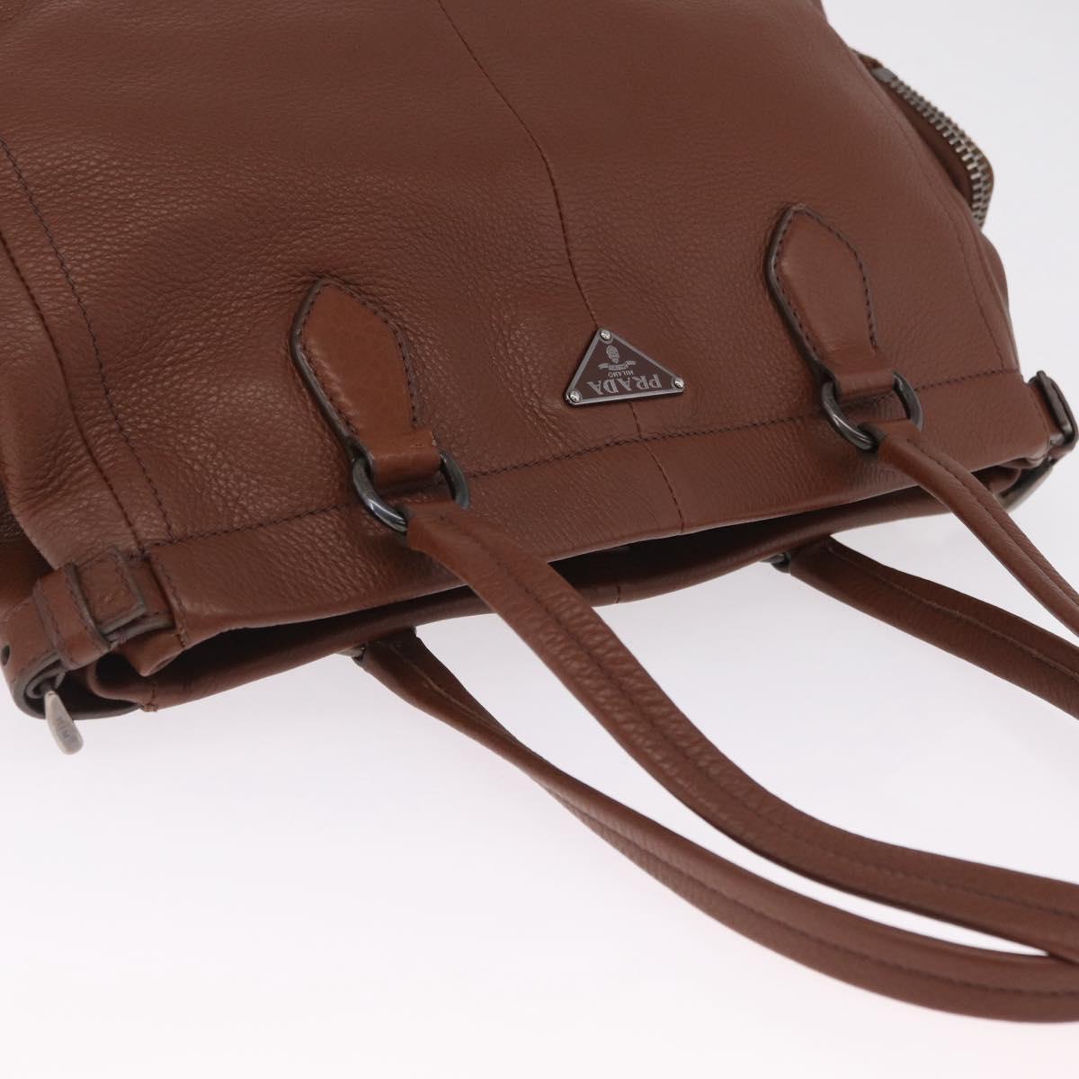 PRADA Hand Bag Leather Brown Silver Auth am13109SAV