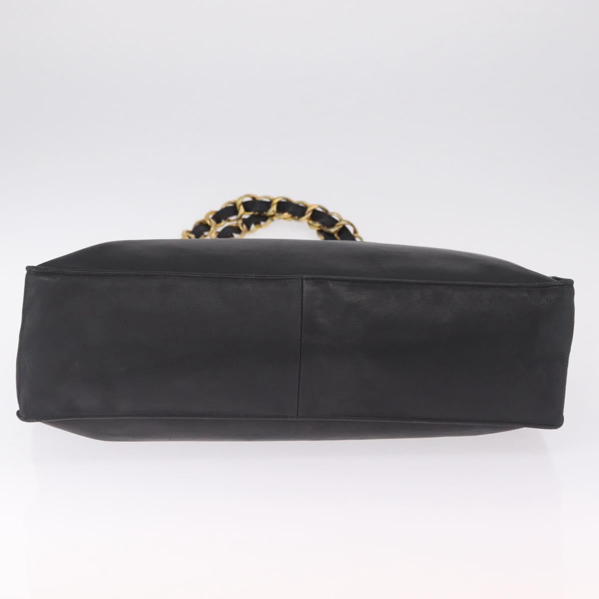 CHANEL COCO Mark Chain Tote Bag Lamb Skin Black Gold Tone CC Auth am13114V