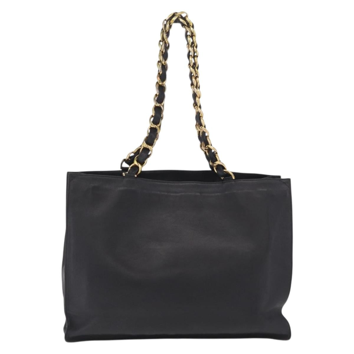 CHANEL COCO Mark Chain Tote Bag Lamb Skin Black Gold Tone CC Auth am13114V