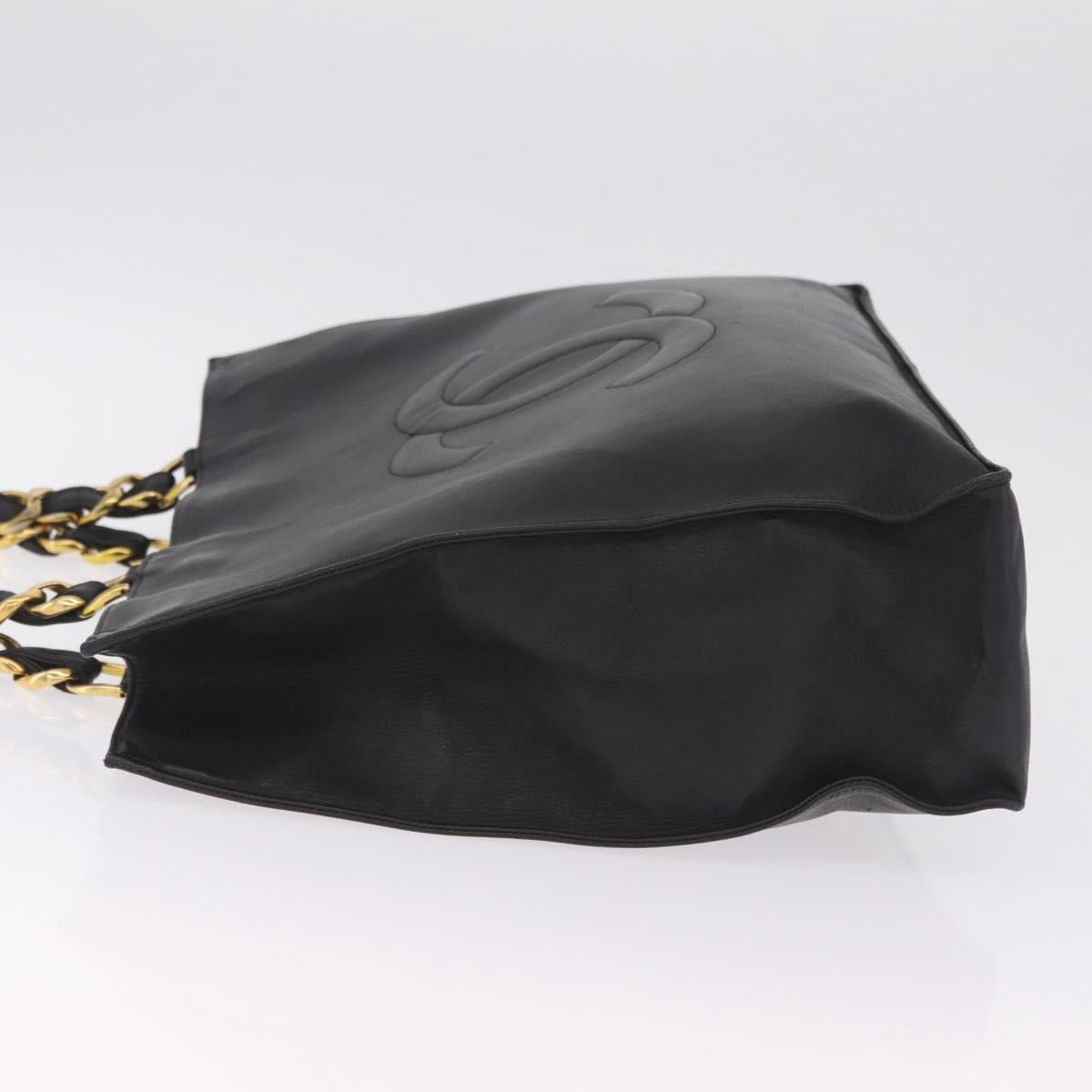 CHANEL COCO Mark Chain Tote Bag Lamb Skin Black Gold Tone CC Auth am13114V