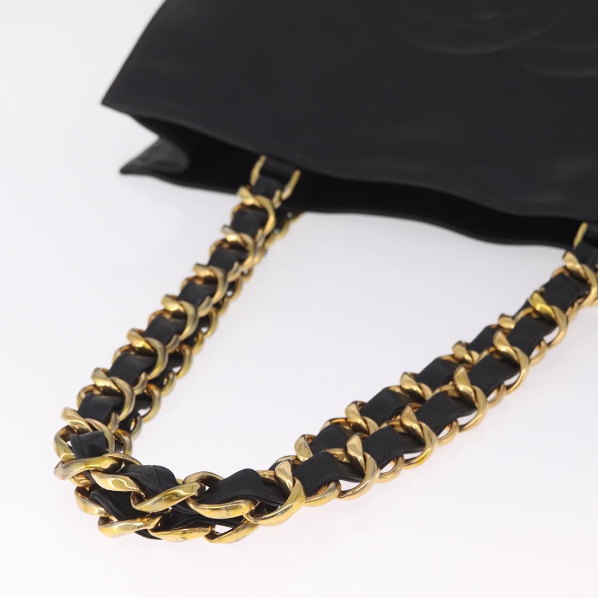 CHANEL COCO Mark Chain Tote Bag Lamb Skin Black Gold Tone CC Auth am13114V