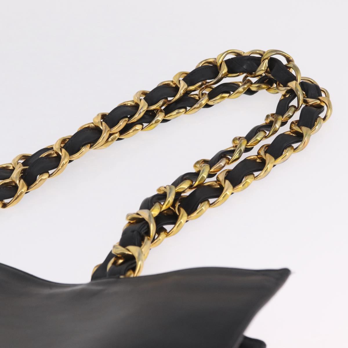 CHANEL COCO Mark Chain Tote Bag Lamb Skin Black Gold Tone CC Auth am13114V