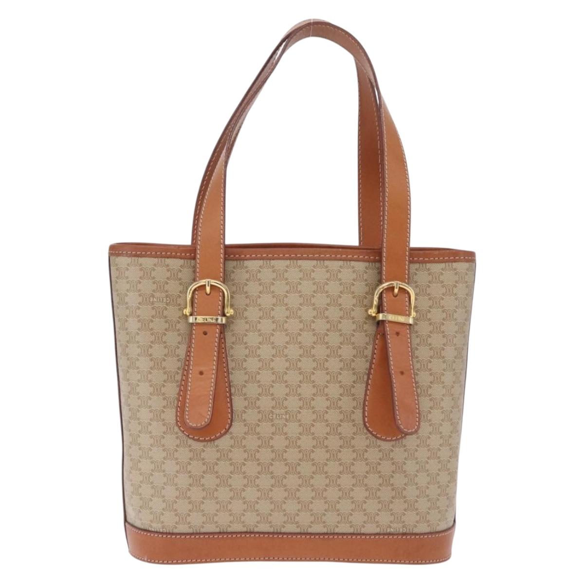 CELINE Macadam Tote Bag PVC Beige Gold Tone Auth am13124V