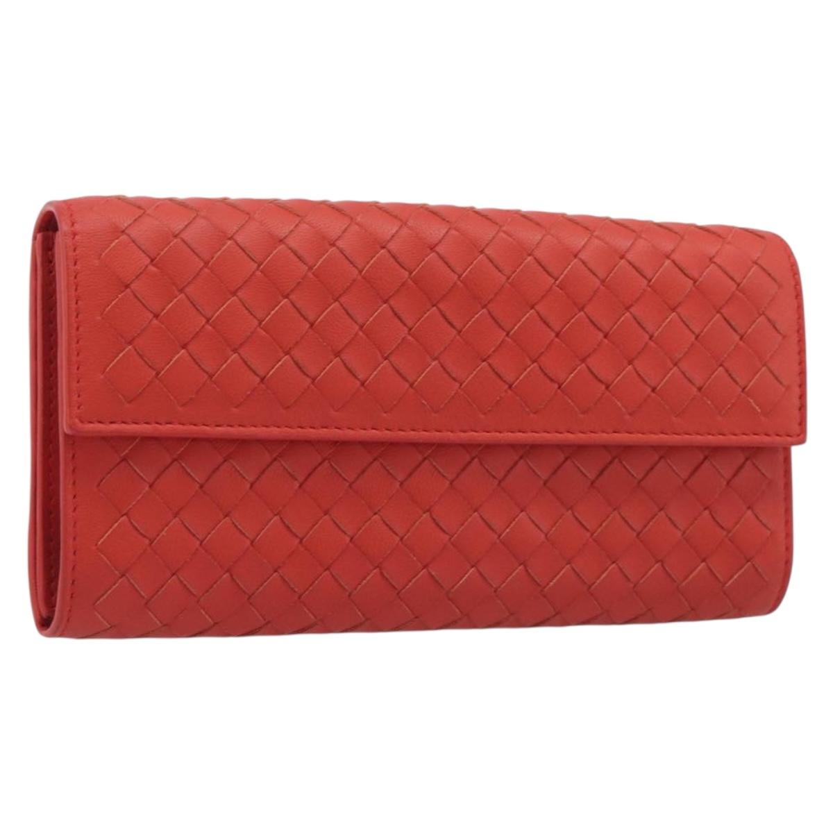Bottega Veneta INTRECCIATO Long Wallet Leather Orange Auth am13125V