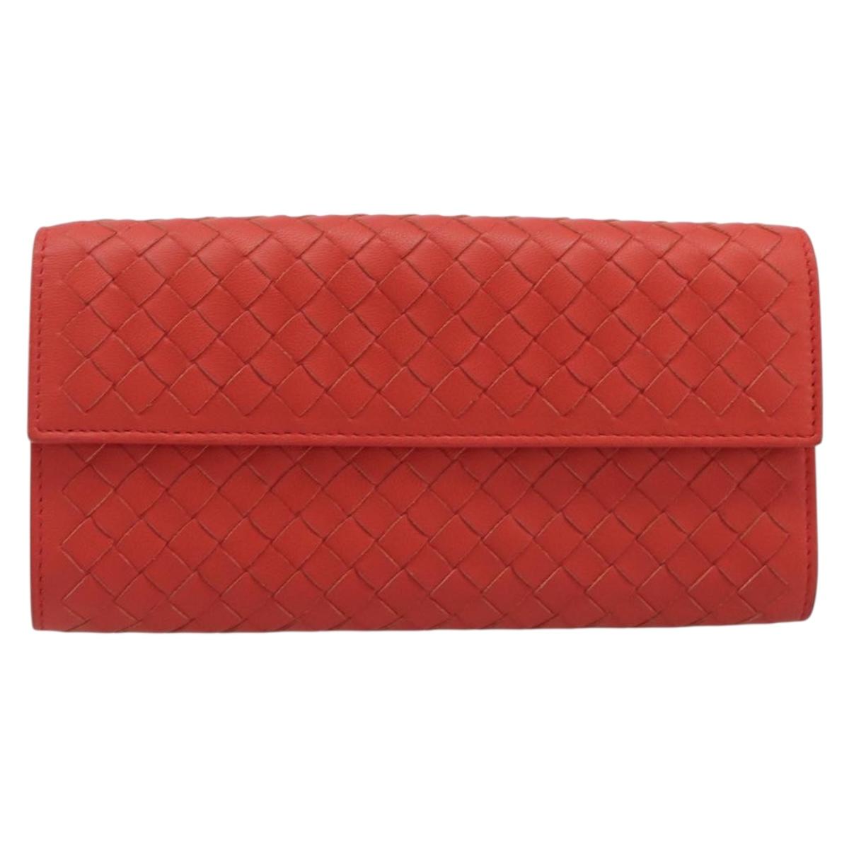 Bottega Veneta INTRECCIATO Long Wallet Leather Orange Auth am13125V