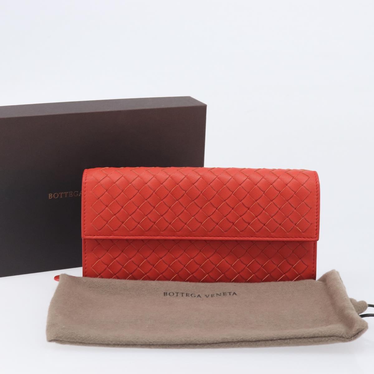 Bottega Veneta INTRECCIATO Long Wallet Leather Orange Auth am13125V