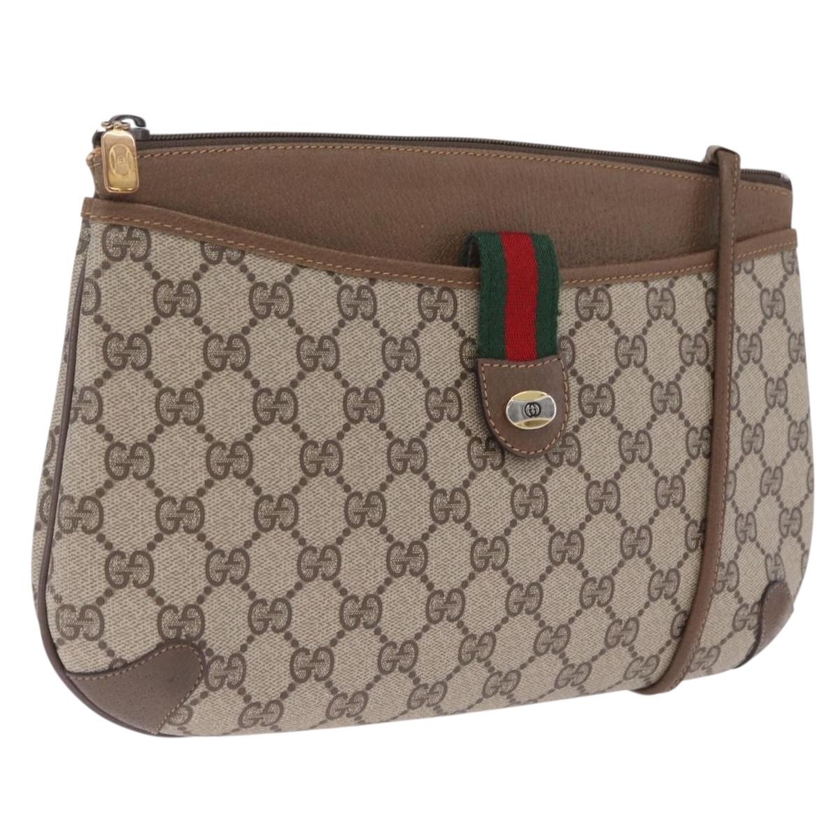 GUCCI GG Supreme Web Sherry Line Shoulder Bag PVC Brown 904 02 026 Auth am13133A