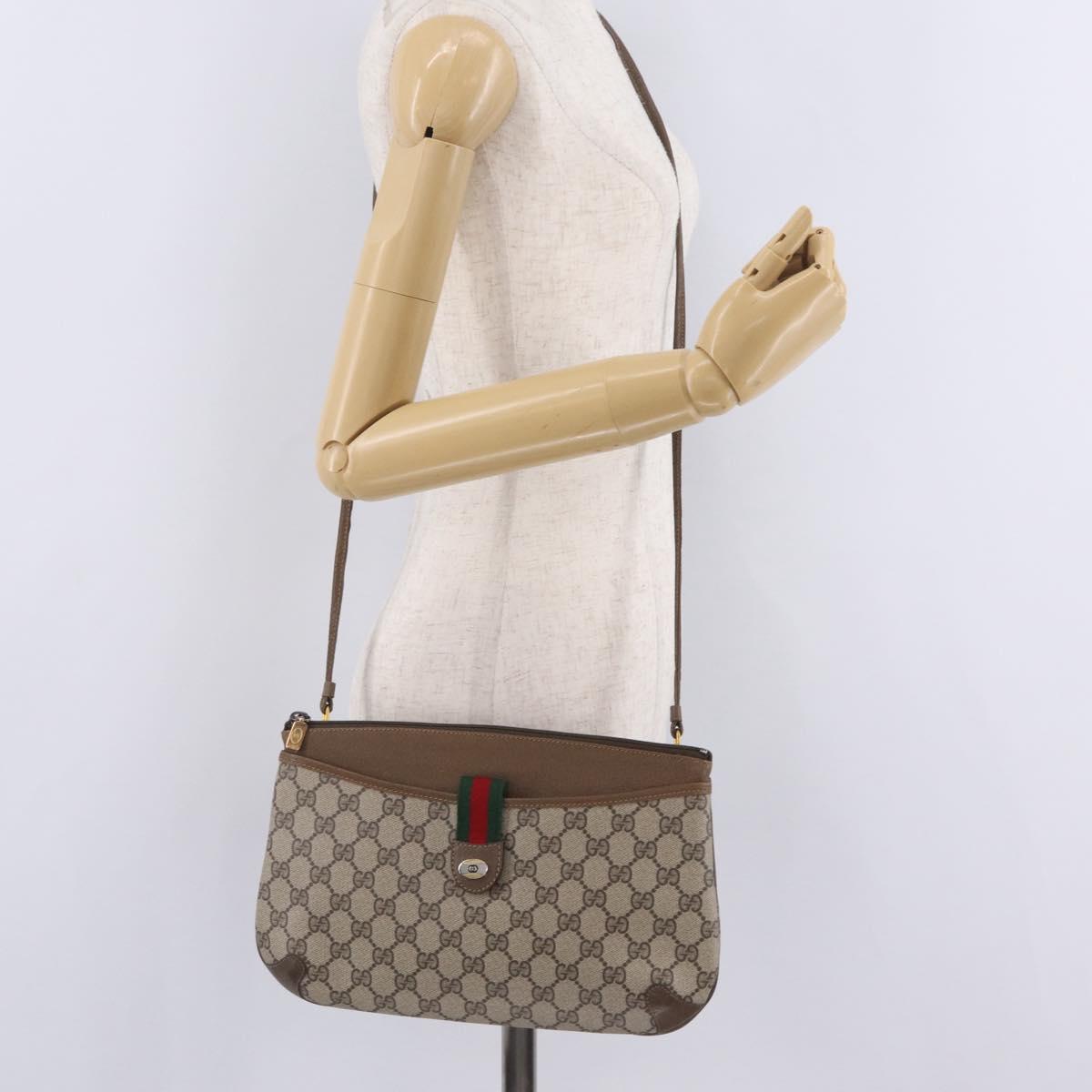 GUCCI GG Supreme Web Sherry Line Shoulder Bag PVC Brown 904 02 026 Auth am13133A