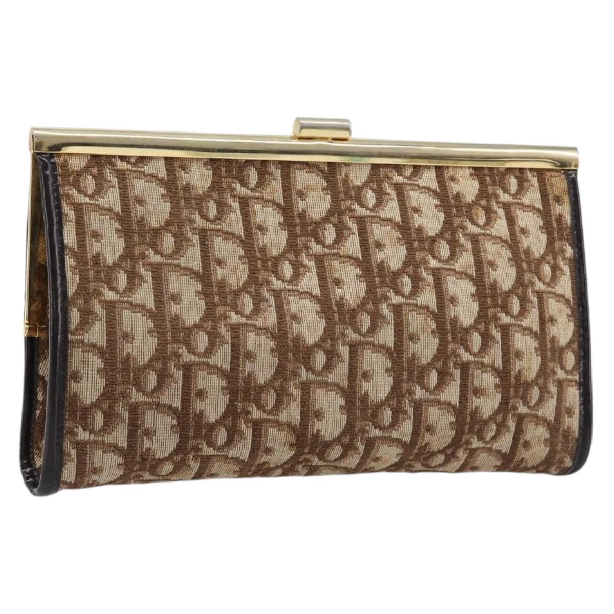 Christian Dior Trotter Canvas Clutch Bag Brown Gold Auth am13145