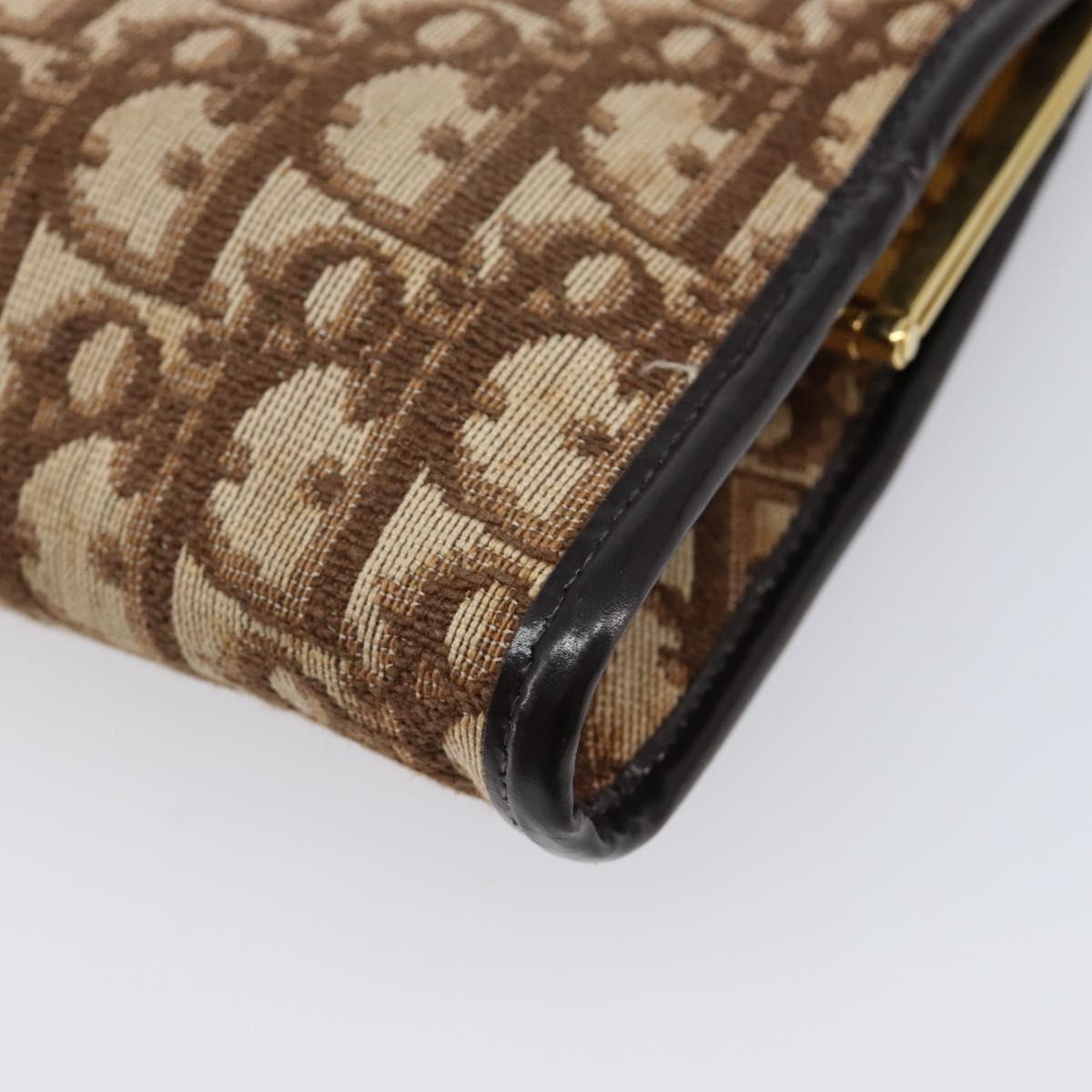 Christian Dior Trotter Canvas Clutch Bag Brown Gold Auth am13145