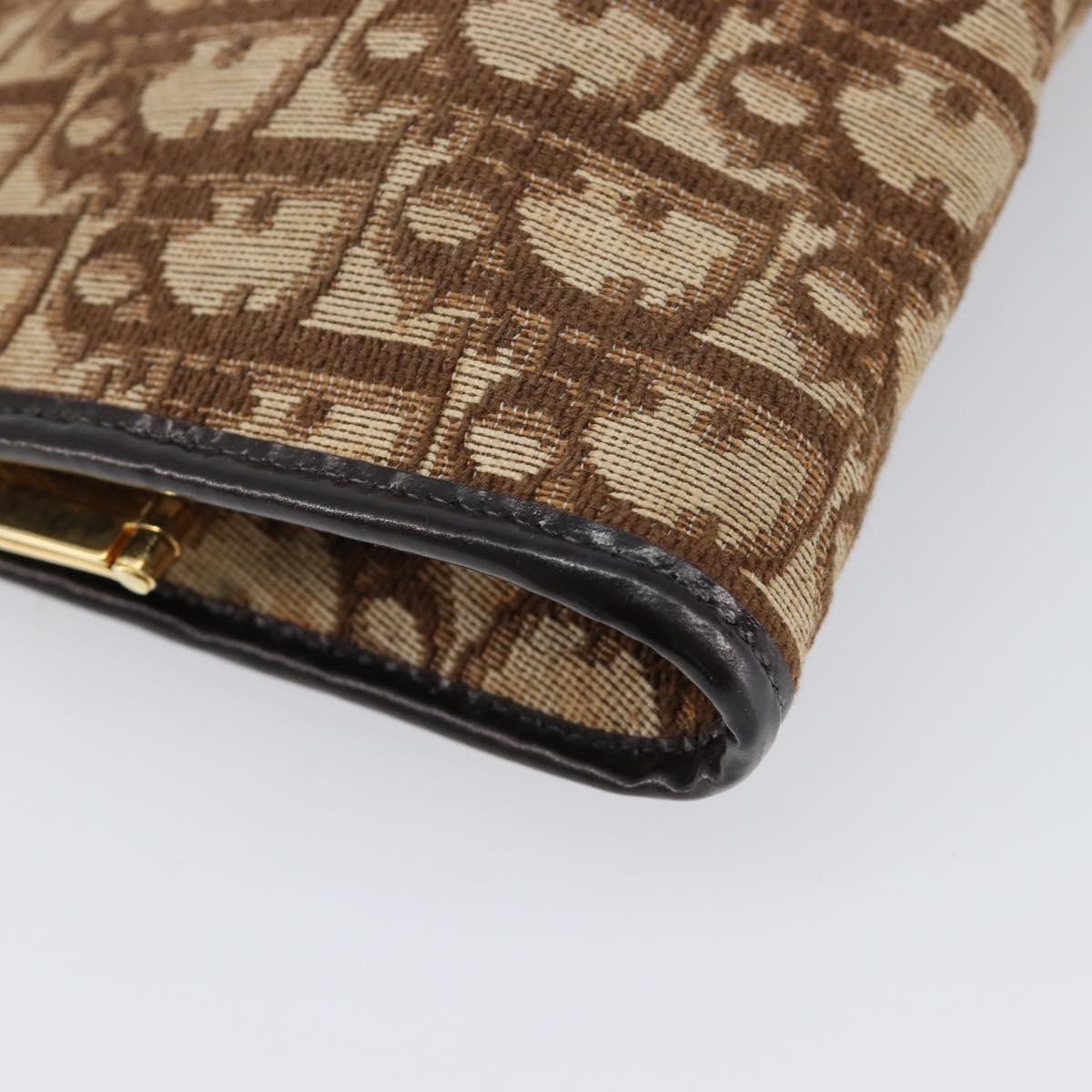 Christian Dior Trotter Canvas Clutch Bag Brown Gold Auth am13145