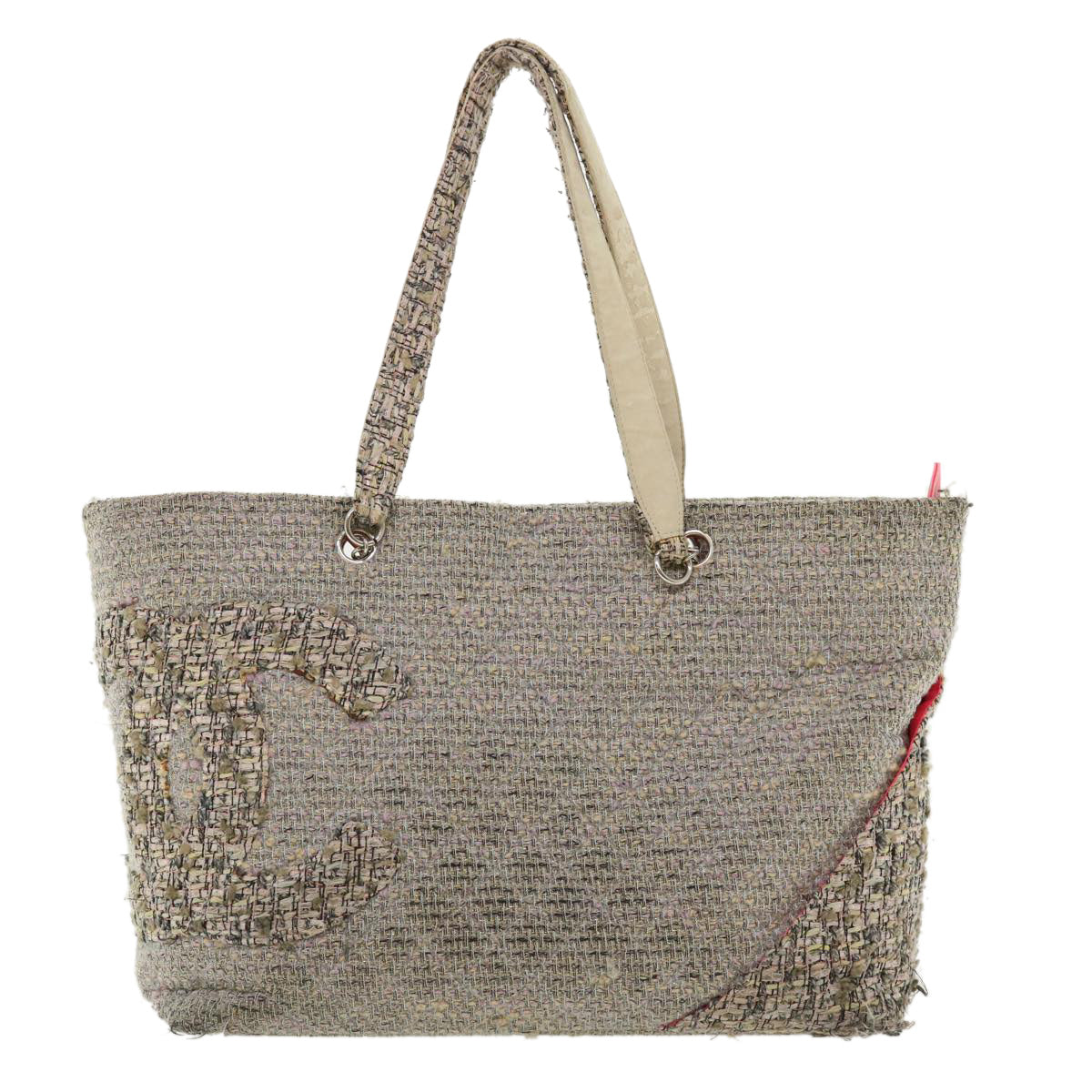 CHANEL Cambon Line Tote Bag Pink Gray CC Auth am3204