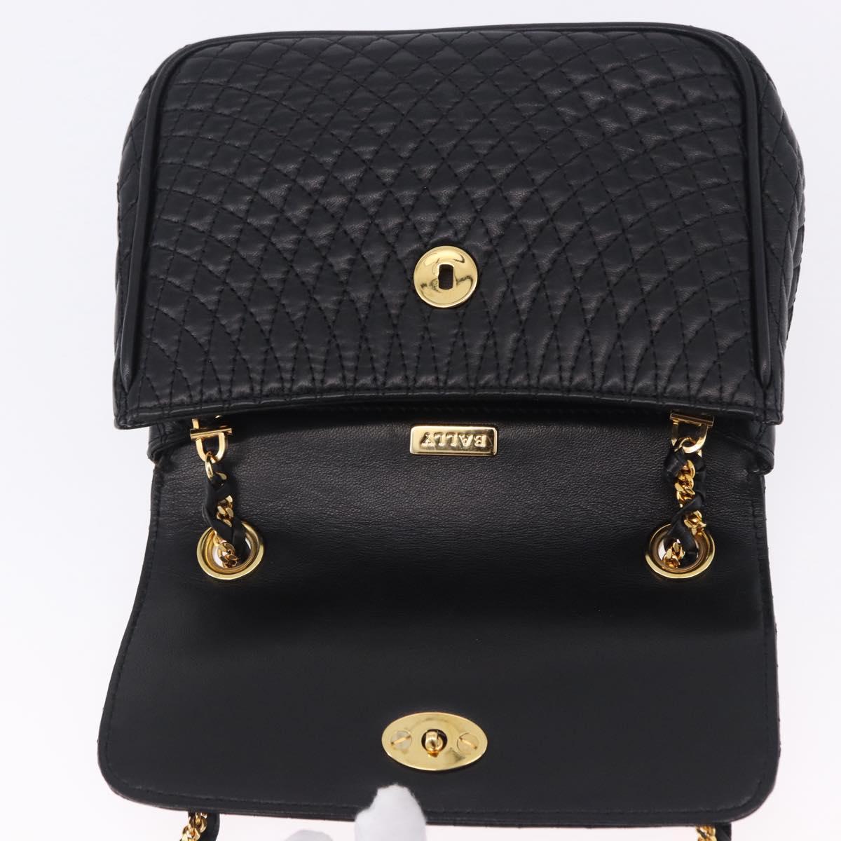 BALLY Matelasse Chain Shoulder Bag Leather Black Auth am3215V