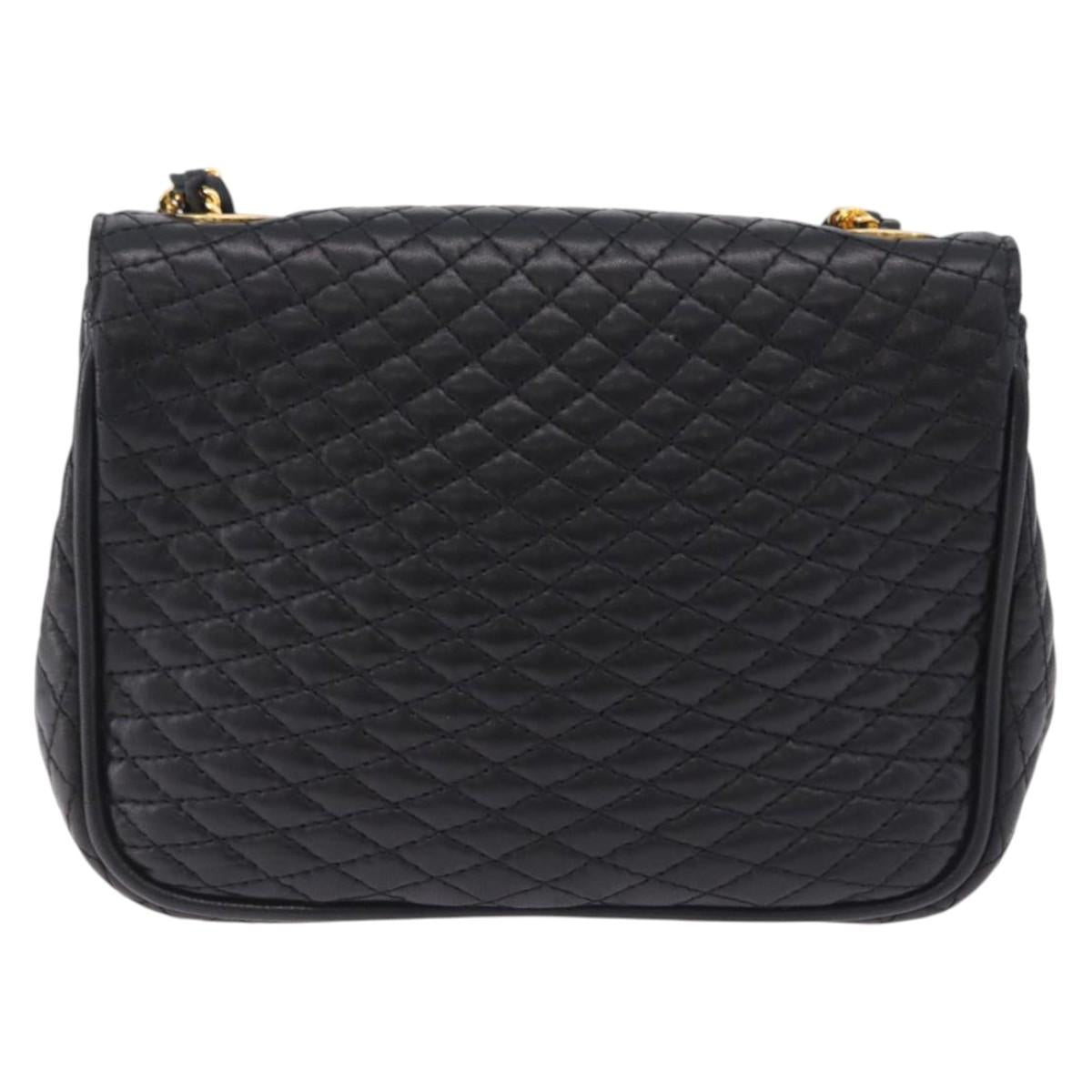 BALLY Matelasse Chain Shoulder Bag Leather Black Auth am3215V