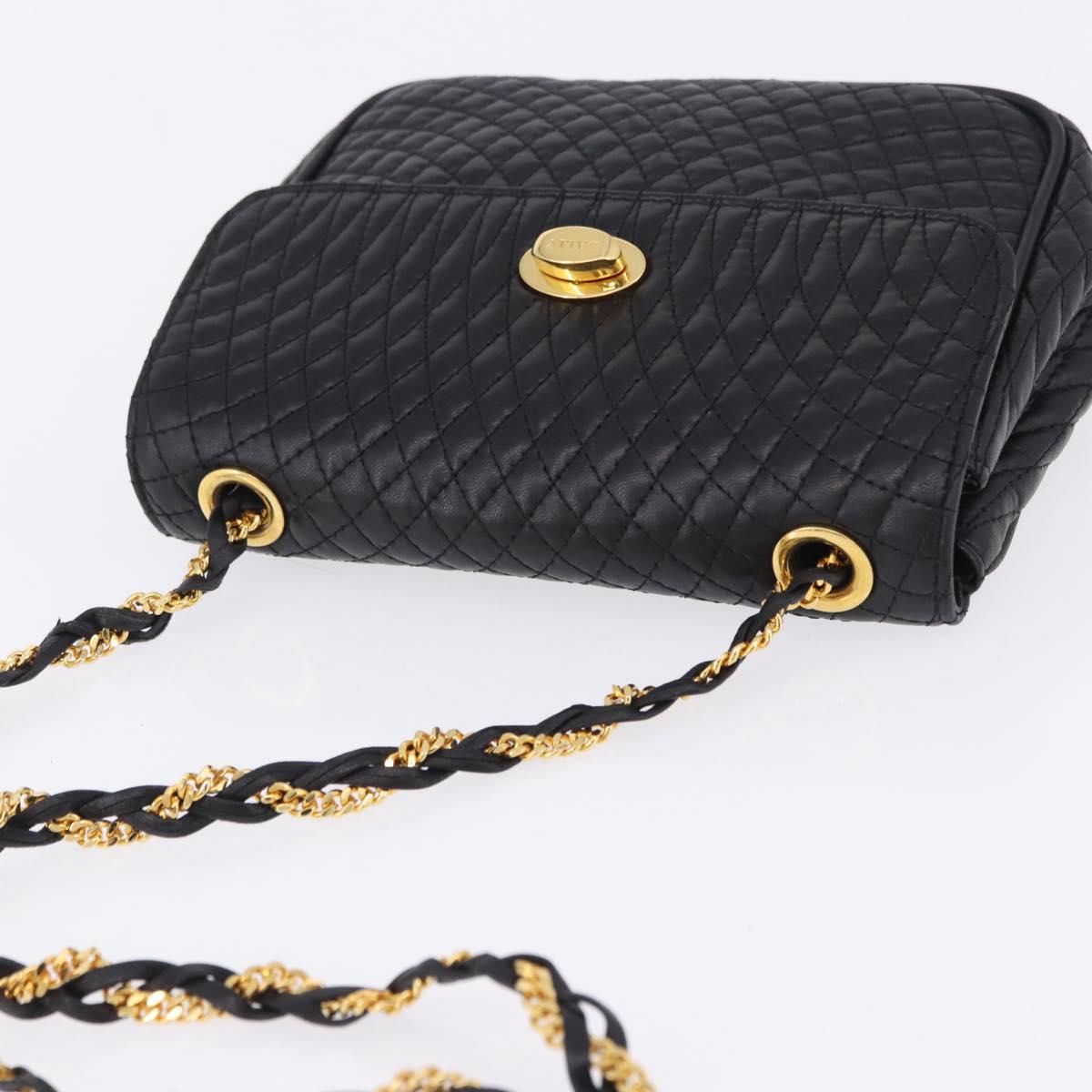 BALLY Matelasse Chain Shoulder Bag Leather Black Auth am3215V