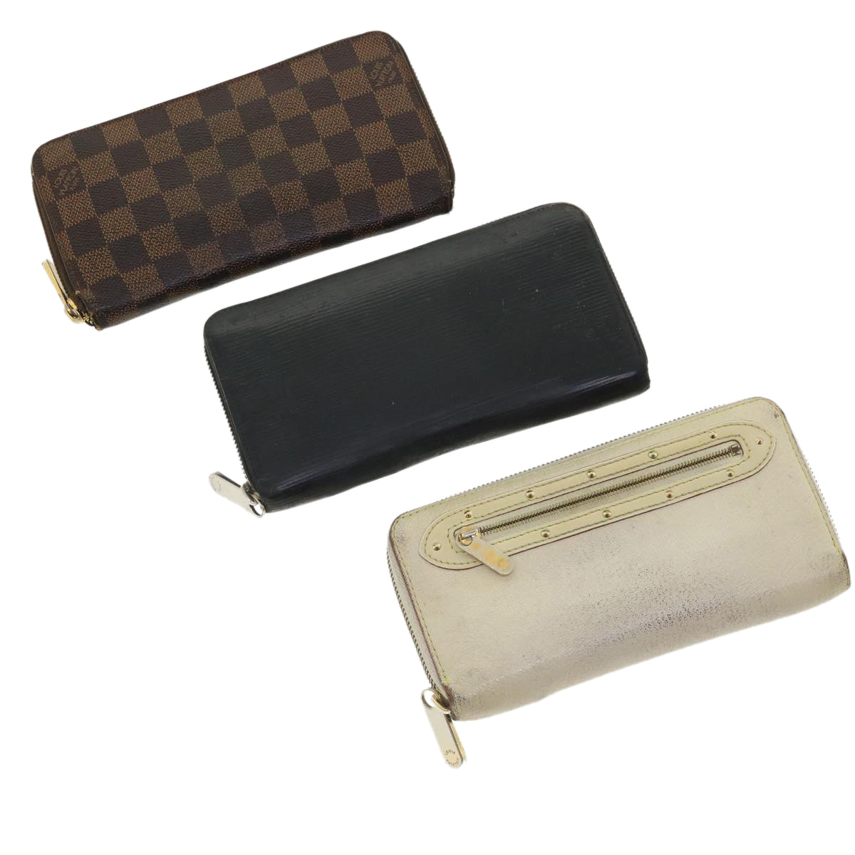 LOUIS VUITTON Damier Ebene Epi Wallet Leather 3 Set Black White LV Auth am3539