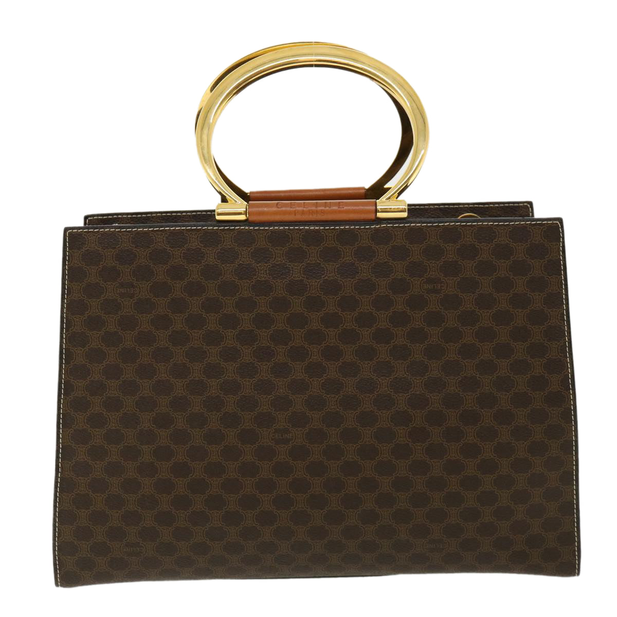 CELINE Macadam Canvas Hand Bag PVC Leather Brown Auth am3558V