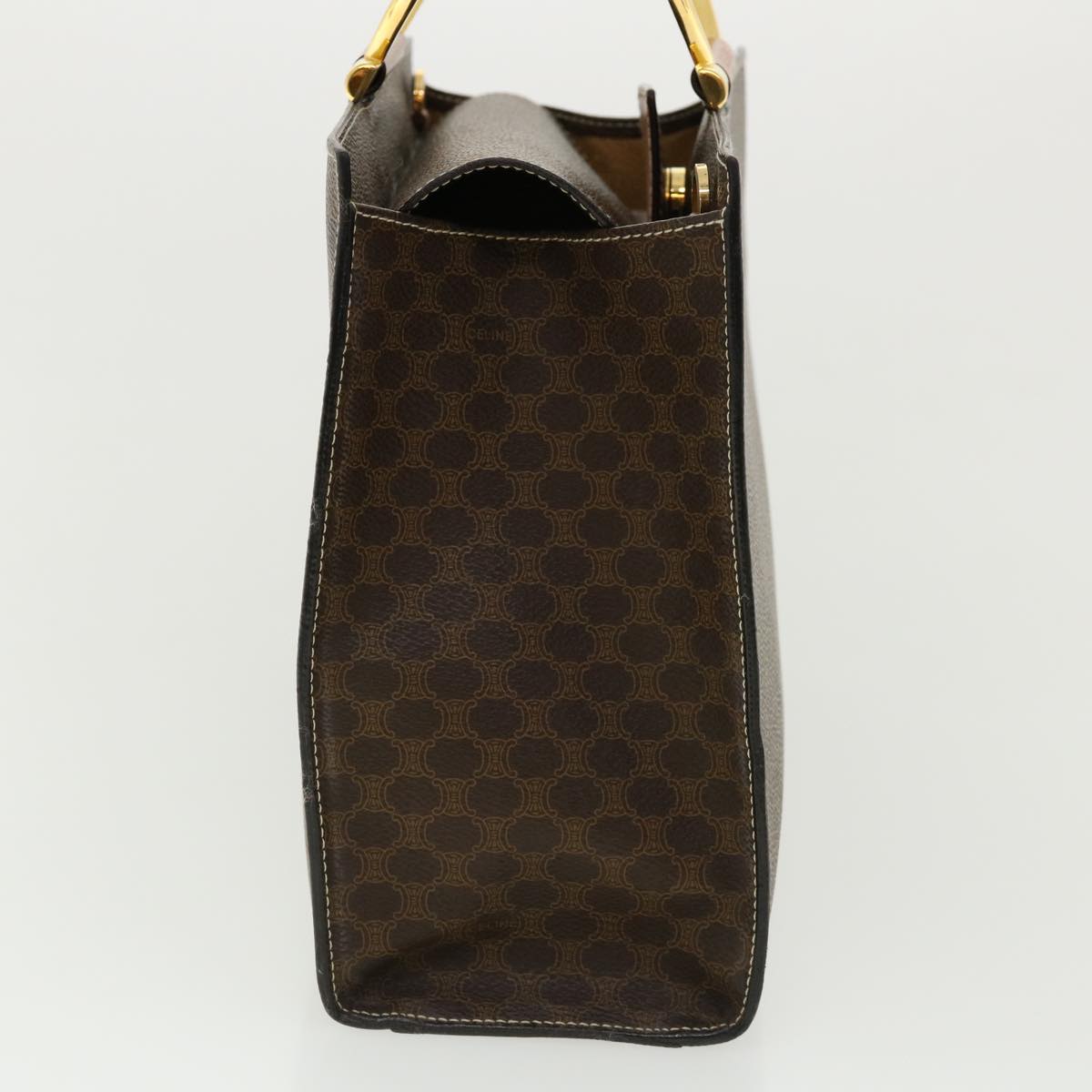 CELINE Macadam Canvas Hand Bag PVC Leather Brown Auth am3558V