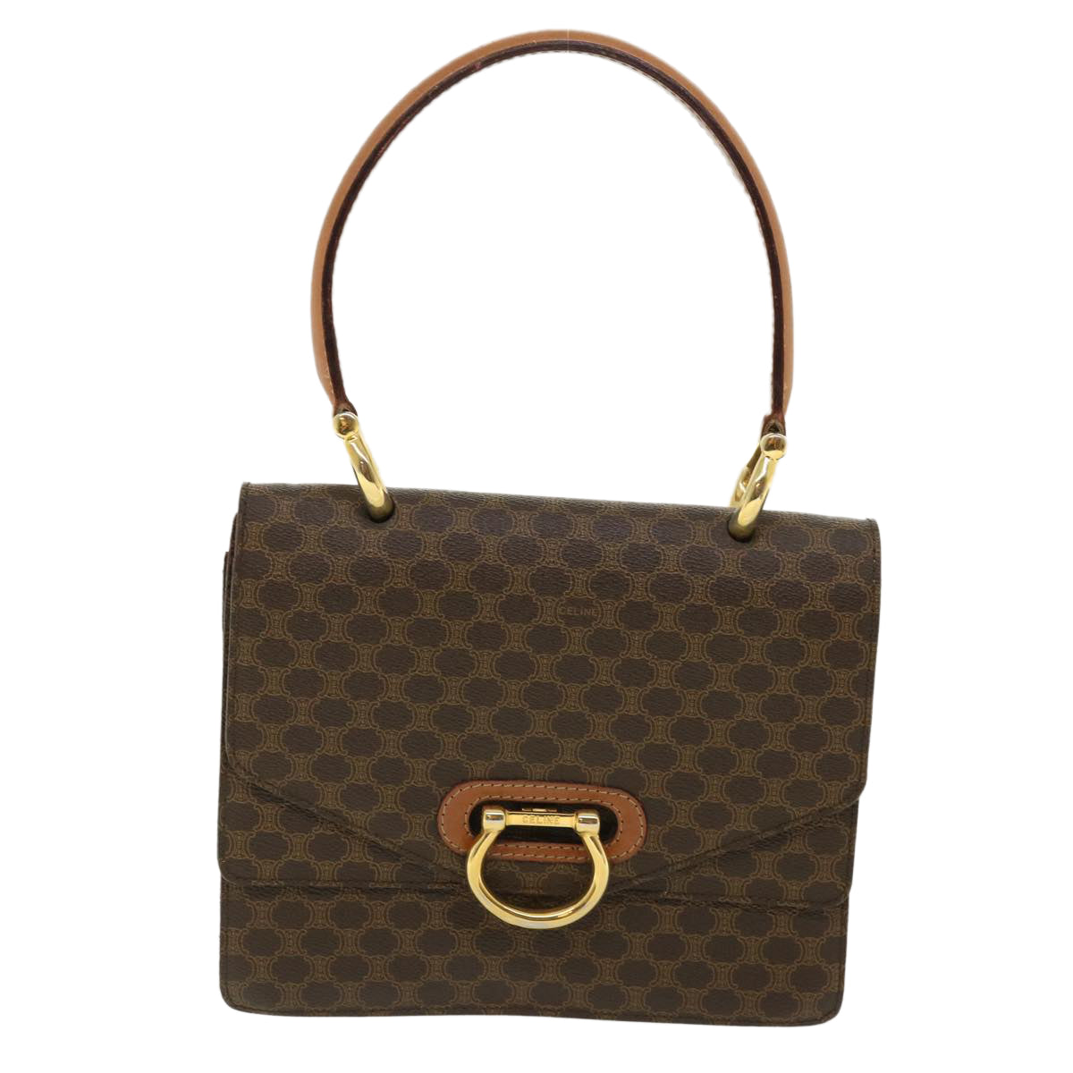 CELINE Macadam Canvas Hand Bag PVC Leather Brown Auth am3590