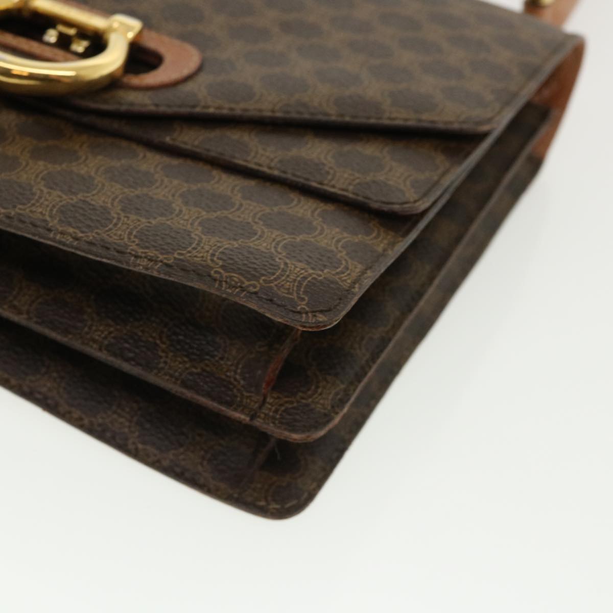CELINE Macadam Canvas Hand Bag PVC Leather Brown Auth am3590
